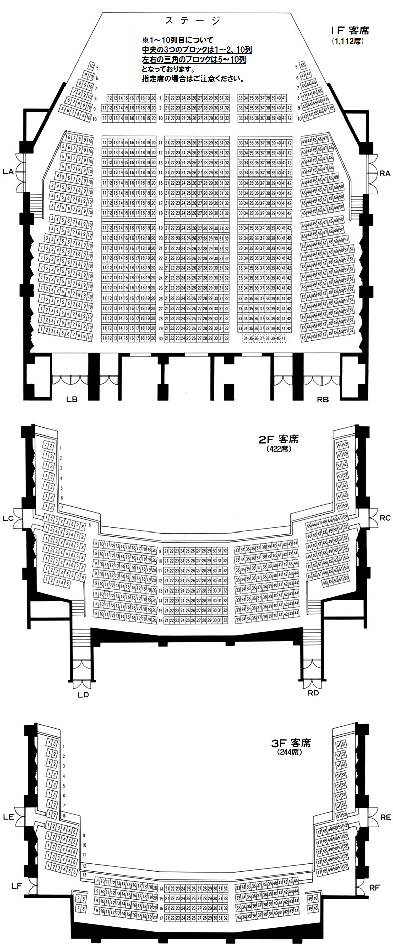 メインホールの座席表・ワンルーム型オーケストラピット