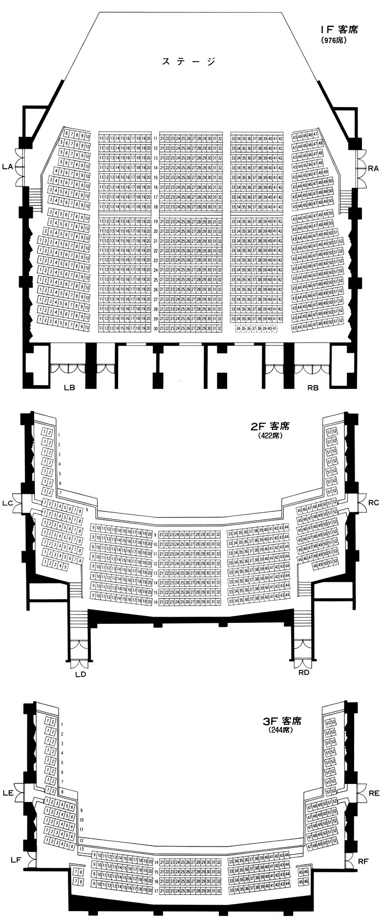 メインホールの座席表・ワンルーム型エプロンステージ