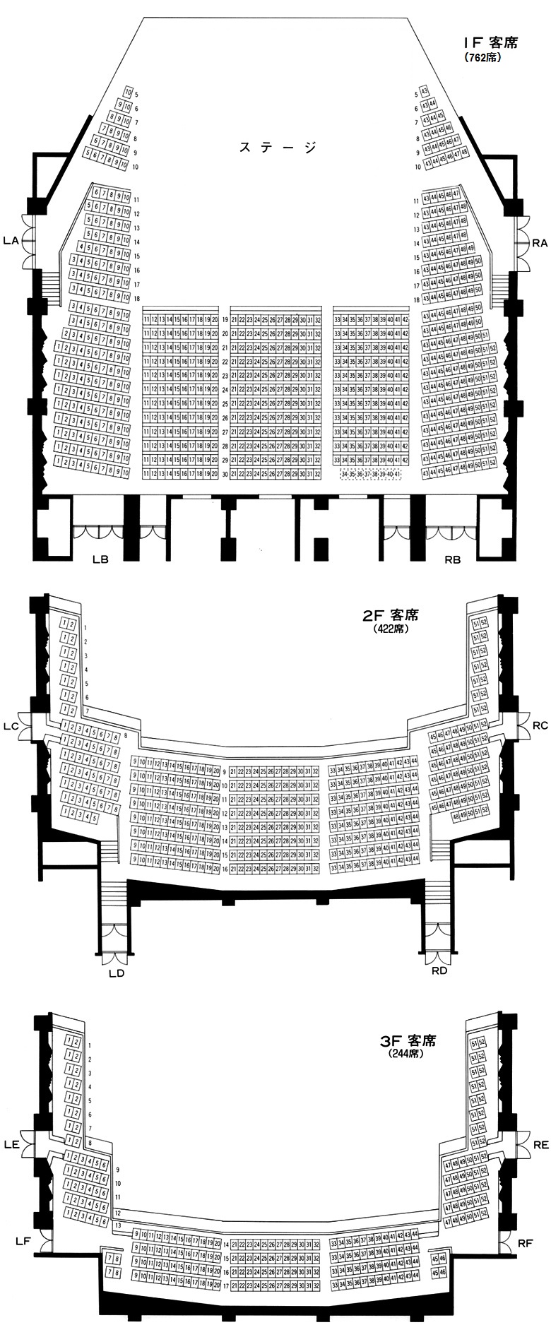 メインホールの座席表・平土間型